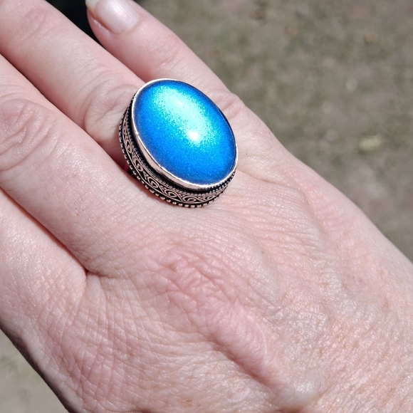 New Rainbow Dichroic Glass 925 Silver Ring.  - Picture 8 of 16